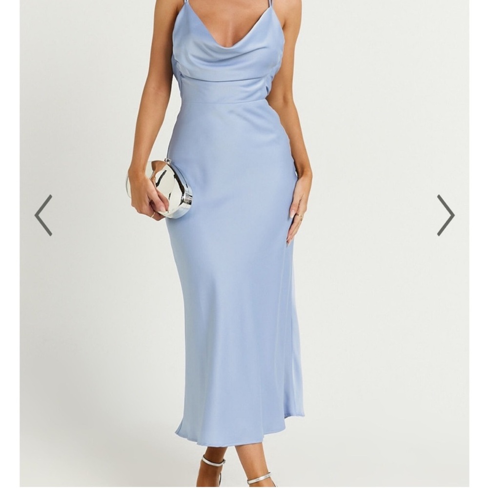 NWT Showpo Soft Petal Cowl Crossover Back
Midi Dress in Cornflower Blue size: 2